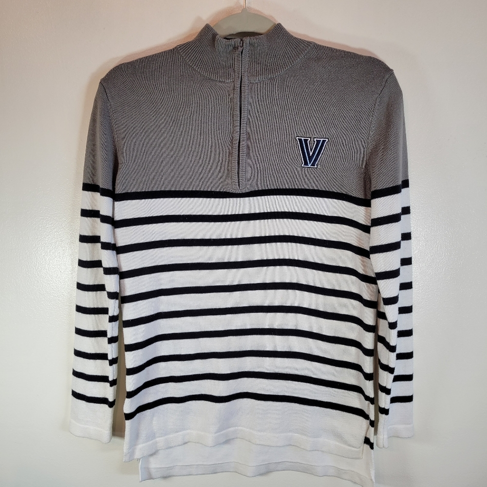 Villanova Womens Quarter Zip Striped Sweater XS